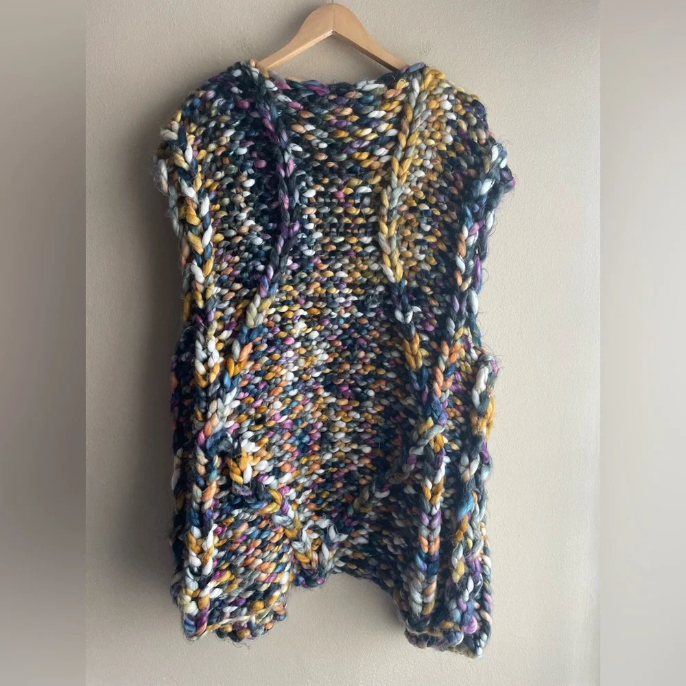 Free People Twilight Chunky Multi Colored Knit Heavyweight Vest Size XL - Picture 7 of 15